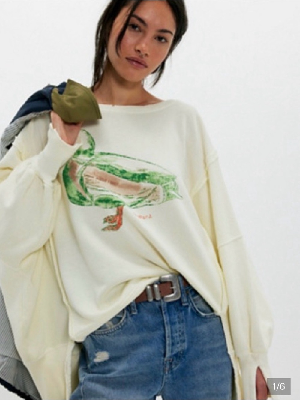NWT Free People Camden Pullover Sweatshirt with 🦆 Mallard Duck Print
